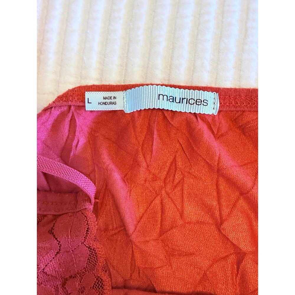 Maurices Womens Lace Trim Tank Top Crinkle Cami Textured Red Size L Y2K Fairy - Picture 3 of 9